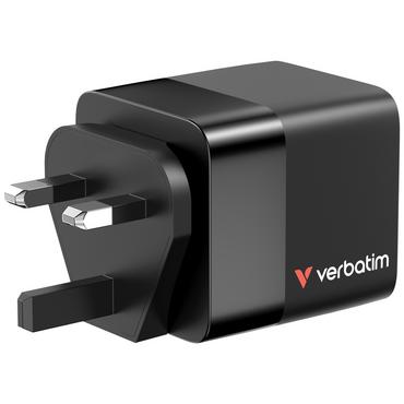 Зарядно устройство Verbatim Mini GaN Charger 65W 2 Port retractable cable display US plugs with EU and UK adaptors