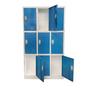 Метален гардероб с 9 отделения 90x45x185 см 3 цвята - Син, с отворени врати, празен