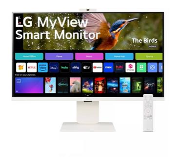 Монитор LG 32SR85U-W, 31.5' IPS Smart webOS, Full HD Web cam, AG, 5ms, 1000:1, 400cd/m, DCI-P3 95%, 4K UHD (3840x2160), ThinQ, HDR 10, HDMI, USB Type-C-PD 90W, Wi-Fi B/in, AirPlay 2, Bluetooth, Speakers 5W x 2, Height Adjustable, Tilt, White