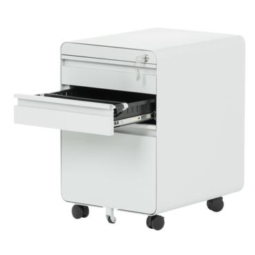 Метален контейнер V BTL с 3 чекмеджета - сниман от десен ъгъл, с отворено средно чекмедже, празен, сив на цвят