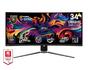Монитор MSI MPG 341CQPX QD-OLED, 34.18', 0.03ms, 240Hz, 3440x1440(UWQHD), 21:9, CURVE 1800R, AR, FreeSync Premium Pro, CLEARMR 13000, HDR True Black 400, 1000 nits, 3000:1, DCR 150M:1, DP(1.4a), 2xHDMI 2.1, TypeC DP w/PD(98W), USB hub, Heigh Adj., Black, 