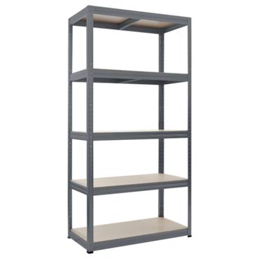 Метален стелаж 180х90х45см - сив, МДФ рафтове, 350 кг товароносимост