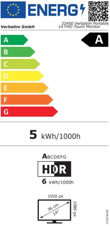 Монитор Verbatim Portable 14' FHD Touch Monitor LIGHT