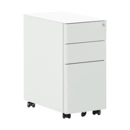 Метален контейнер F BTL с 3 чекмеджета - сив, сниман от ляв ъгъл, затворени чекмеджета