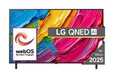 Телевизор LG 55QNED80A3A, 55' 4K QNED HDR Smart TV, 3840x2160, DVB-T2/C/S2, Alpha 7 AI Processor, HDR10 / HLG, webOS 25 ThinQ, VRR / ALLM / HGiG, 4K Upscaling, WiFi 5, Voice Controll, Bluetooth 5.1, AirPlay 2, LAN, CI, HDMI, SPDIF, Google Cast, 2 pole Sta