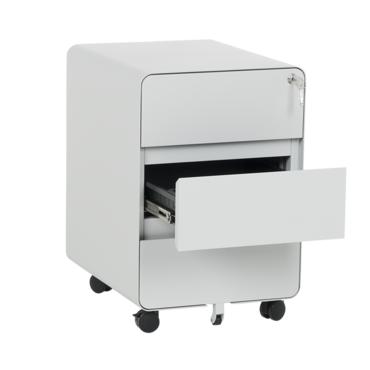 Метален контейнер K BTL с 3 чекмеджета - сниман под ъгъл, с отворено средно чекмедже, празен, сив цвят