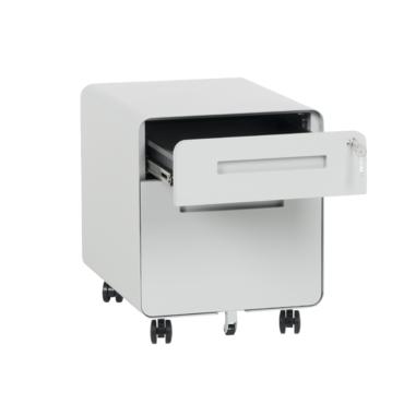 Метален контейнер T BTL с 2 чекмеджета, сниман отпред, с горната вратичка отворена, сив на цвят