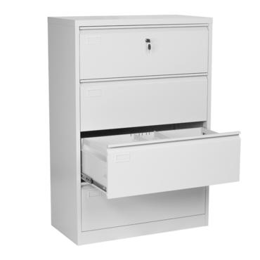 Метална картотека G BTL с 4 чекмеджета - сива на цвят, която е снимана в профил, предпоследното чекмедже е отворено