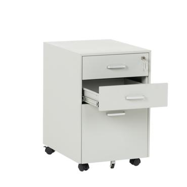 Метален контейнер J  BTL с 3 чекмеджета, с дръжки -  сив, сниман отпред, отворено средно чекмедже, празен