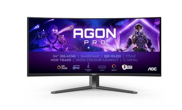 Монитор AOC AG346UCD, 34' Curved 1800R QD-OLED, 3440x1440@175Hz, 0.03msGtG, 1000 cd/m2, 1.5M:1, 80M:1DCR, Adaptive Sync, FlickerFree, Low Blue Light, 8Wx2, Tilt, Height Adjust, Swivel, 2xHDMI, DP, USB hub