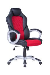 Геймърски стол ВИКТОР- снимка отстрани, черен- червен, еко кожа с дамаска