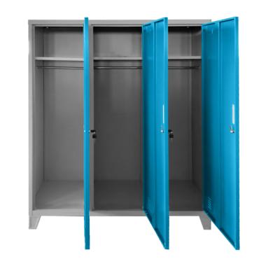 Метален гардероб детски BTL JZ с 3 отделения 150x120x40 см- отворен, светлосин, празен