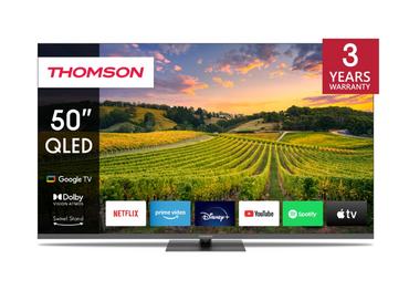 Телевизор Thomson 50' QLED Google TV; 3840 x 2160 (4K UHD), 4000:1, QLED, 60 Hz, DVB-T/T2/C/S/S2, HDR10, Wi-Fi, Bluetooth, LAN, HDMI 2 (2.0) + 2 (2.1), USB 2 (2.0) + 1 (3.0), Hotel mode, Central Swivel Stand, Dark gray