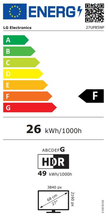 Монитор LG 27UP850N-W, 27' UHD 4K IPS, Anti-Glare, DCI-P3 95%, Cinema Screen, 5ms, 1200:1, 400 cd/m2, 3840x2160, HDR 400, MAXX Audio 5W x 2, USB type-C charging (up to 90W), HDMI, DisplayPort, AMD FreeSync, Headphone out, Tilt, Height (Range), Pivot