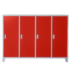Метален гардероб детски BTL JZ с 4 отделения 130x160x40 см червен с 4 затворени врати, сниман отпред