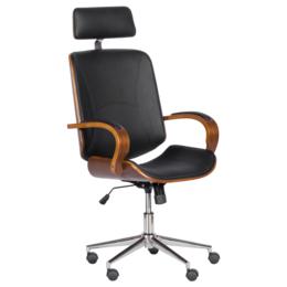 Директорски стол РУБЕН-черна еко кожа, дървени подлакътници