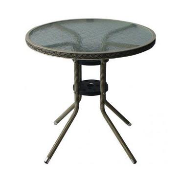 Ратанова маса бежова ЕВА- сив цвят на ратана, стъклен плот