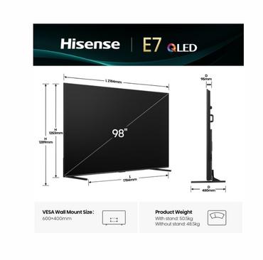 Телевизор Hisense 98' E7Q, 4K Ultra HD 3840x2160, Quantum Dot, 144Hz, Light Sensor,IPS, HDR 10+, HLG, Dolby Vision IQ, Dolby Atmos, Smart TV, WiFi 5GHz, WiFi Direct, BT, Anyview Cast, 4xHDMI, 2xUSB, LAN, CI+, DVB-T2/C/S2, Black