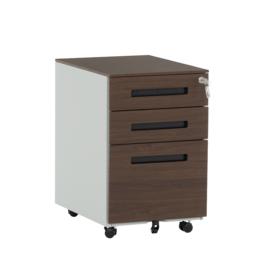 Метален контейнер K BTL с 3 чекмеджета - кафяв с черни дръжки, сниман отстрани, затворени чекмеджета