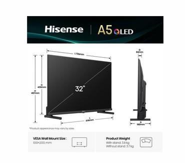 Телевизор Hisense 32' A5Q, Full HD 1920x1080, QLED, Quantum Dot, HDR, HLG, DTS HD, Light Sensor, Dolby Audio, Smart TV, WiFi, WiFi Direct, 2xHDMI, 2xUSB, LAN, CI+, DVB-T2/C/S2, Black