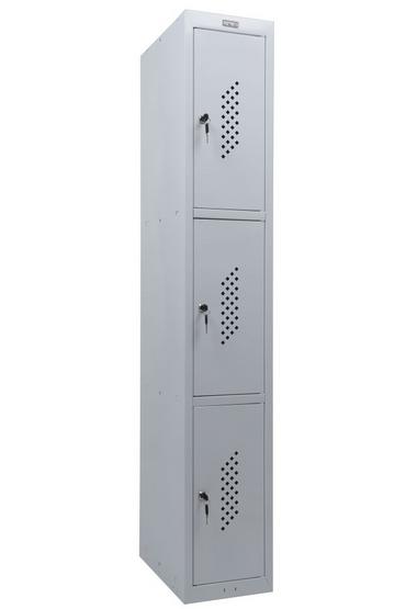 Метален гардероб PMT с три отделения 183х30х50 см , сниман отстрани, сив, празен, затворени врати