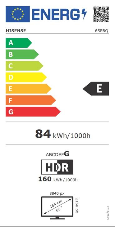 Телевизор Hisense 65'E8Q, 4K Ultra HD 3840x2160, ULED, Quantum Dot,144 Mhz, HDR 10+, HLG, Dolby Vision, Smart TV,Light Sensor,WiFi Direct, BT, Anyview Cast,Built-in,Subwoofer, 4xHDMI, 2xUSB, LAN, CI+, DVB-T2/C/S2, Black