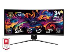 Монитор MSI MPG 341CQPX QD-OLED, 34.18', 0.03ms, 240Hz, 3440x1440(UWQHD), 21:9, CURVE 1800R, AR, FreeSync Premium Pro, CLEARMR 13000, HDR True Black 400, 1000 nits, 3000:1, DCR 150M:1, DP(1.4a), 2xHDMI 2.1, TypeC DP w/PD(98W), USB hub, Heigh Adj., Black, 