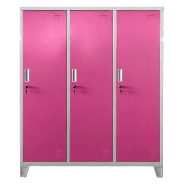 Метален гардероб детски BTL JZ с 3 отделения 150x120x40 см- затворен, розов, снимка отпред