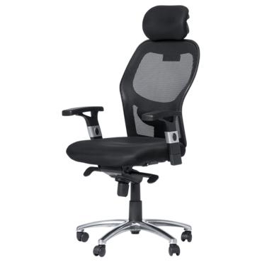 Директорски стол ВАЛЕРИ-сниман отстрани, черен цвят, меш, дамаска