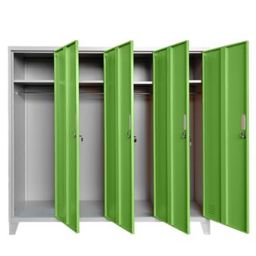 Метален гардероб BTL JZ с 4 отделения 150x159x40 см зелен с 4 отворени врати и 4 рафта
