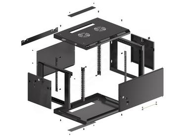 Комуникационен шкаф Lanberg rack cabinet 19' wall-mount 6U/600x450 for self-assembly with metal door black (flat pack)