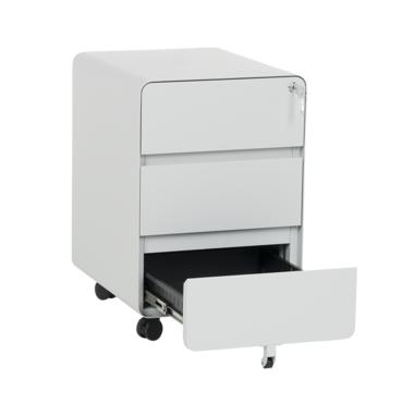 Метален контейнер K BTL с 3 чекмеджета - сниман под ъгъл, с отворено долно чекмедже, празно чекмедже, сив цвят