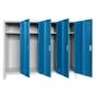 Метален гардероб BTL JZ с 4 отделения 130x160x40 см син с 4 отворени врати, по един рафт на отделение и лостове за закачалки