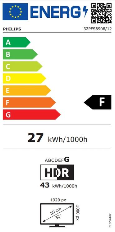 Телевизор Philips 32PFS6908/12, 32' FHD LED 1920x1080, DVB-T2/C/S2, Ambilight 3, HDR 10+, HLG, Dolby Vision, Dolby Atmos, Smart, New OS, Pixel Precise UHD Quad Core, 8GB, HDMI*3, USB*2, Cl+, 802.11n, Lan, 12W RMS, Black