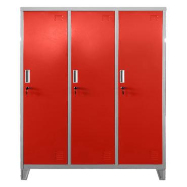 Метален гардероб детски BTL JZ с 3 отделения 150x120x40 см- затворе, червен