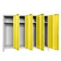 Метален гардероб детски BTL JZ с 4 отделения 130x160x40 см жълт с 4 отворени врати, по един рафт на отделение и лостове за закачалки