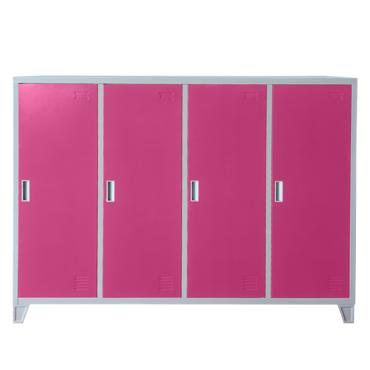Метален гардероб BTL JZ с 4 отделения 130x160x40 см розов с 4 затворени врати, сниман отпред