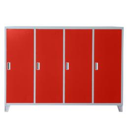 Метален гардероб детски BTL JZ с 4 отделения 130x160x40 см червен с 4 затворени врати, сниман отпред