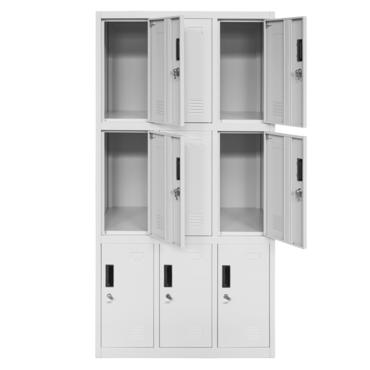 Метален гардероб BTL EL с 9 отделения 185х82х45 см - с горните врати отворени, сниман отпред