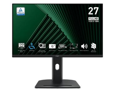 Монитор MSI PRO MP275PG, 27', 1ms, 100Hz, IPS, 1920x1080 (FHD), 16:9, FLAT, Adaptive-Sync, MSI Power Link, EyesErgo, 78% SRGB, AG, 300 nits, 1000:1, DP (1.2a), HDMI 1.4b, VGA, Line-in, Speakers 2x2W, Pivot, Heigh Adj. 130 mm, VESA, Black, 6.03kg