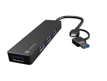 USB хъб Natec Hub Mayfly USB-C 3.0 4 Port + USB-A Adapter Black