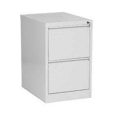 Метална картотека L BTL с 2 чекмеджета - сива на цвят, снимана под ъгъл, със затворени чекмеджета