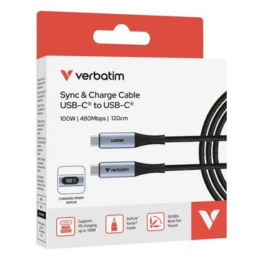 Кабел Verbatim Sync & Charge USB C to USB C 100W Display 120 cm