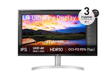 Монитор LG 32UN650K-W, 31.5' UltraFine UHD LED AG, IPS, DCI-P3 95%, 5ms, 350 cd/m2, 1000:1, 3840x2160, HDR 10, HDMI, DisplayPort, Radeon FreeSync, Dynamic Action Sync, Headphone out, Height, Tilt, Speaker, Black