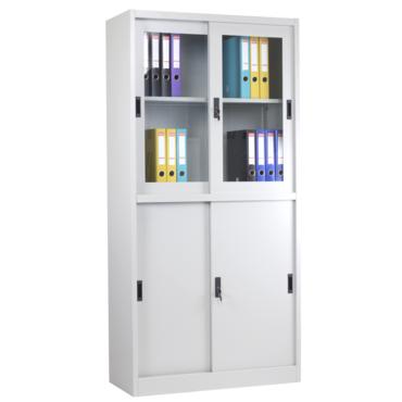 Архивен шкаф BTL J с 5 отделения 185х90х40 см стъкло- снимка отпред на затворен шкаф, пълен с класьори