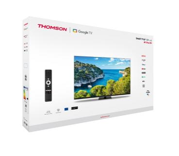 Телевизор Thomson Smart UHD TV 55'; Google TV; 3840 x 2160 (4K UHD), 4000:1, DLED, 60 Hz, DVB-T/T2/C/S/S2, HDR10, Wi-Fi, Bluetooth, LAN, HDMI 2 (2.0) + 2 (2.1), USB 2 (2.0) + 1 (3.0),Central Swivel Stand, Black