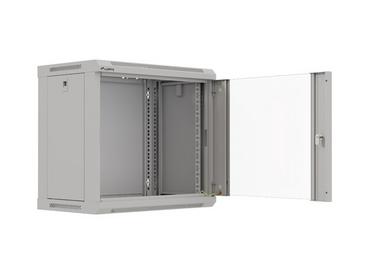 Комуникационен шкаф Lanberg rack cabinet 19' wall-mount 9U/540x350 (flat pack) with glass door grey