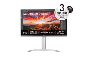 Монитор LG 27UP850K-W, 27' UltraFine UHD, IPS 4K , 5ms, 1200:1, 400cd/m2, 3840 x 2160, DCI-P3 95%, HDR 400, HDMI, USB-C, PD- 96 W, DisplayPort, Reader mode, Dynamic Action Sync, Tilt, Height (Range), Swivel, Speacers 2x5W, LG Switch, Black