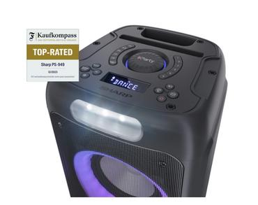 Тонколони Sharp Speakers PS-949, XPARTY STREET BEAT  2 x 8' woofers + horn tweeter, max power output 132 W, 12 h play time by built in battery, True wireless Stereo, USB Music playback and charging, DJ FX, BT 5.0, 2 x Mic/Guitar inputs, Splashproof (IPX4)