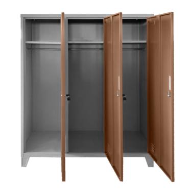 Метален гардероб детски BTL JZ с 3 отделения 150x120x40 см-отворен, кафят, празен